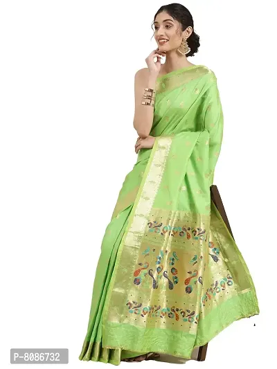 Pandadi Saree Women's Paithani Paithani Silk Saree With Blouse Piece (380PS1_Parrot Green)
