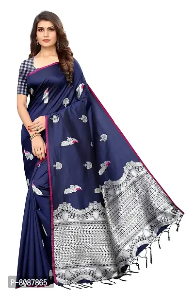 Pandadi Saree Women's Banarasi Silk Saree With Blouse Piece (109PS5_Navy Blue)