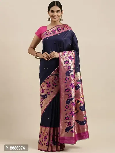 Pandadi Saree Women's Paithani Paithani Silk Saree with Blouse Piece (287PS8_Navy Blue)-thumb2