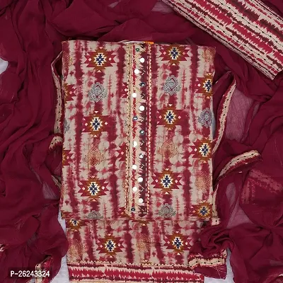 Maroon Foil Printed Unstitched Dress Material-thumb4