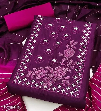Purple Cotton Embroidery Work Unstitched Dress Material-thumb2