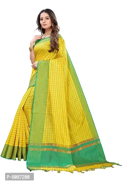 Pandadi Saree Women's Woven Cotton Blend Saree With Blouse Piece (94PS4_Yellow-green)-thumb2