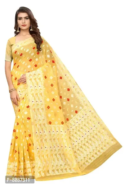 Pandadi Saree Women's Jamdani Cotton Saree with Blouse Piece (216PS4_Yellow)
