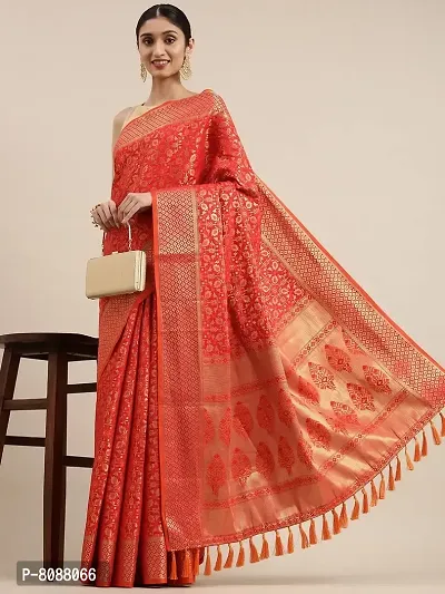 Pandadi Saree Women's Banarasi Silk Patola Saree With Blouse Piece (Red)-thumb2