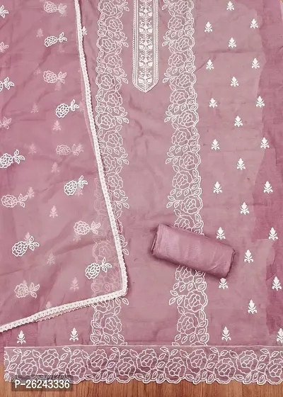 Pink Chanderi Embroidery Work Unstitched Dress Material-thumb3
