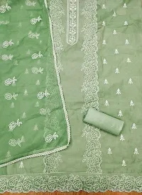 Green Chanderi Embroidery Work Unstitched Dress Material-thumb2