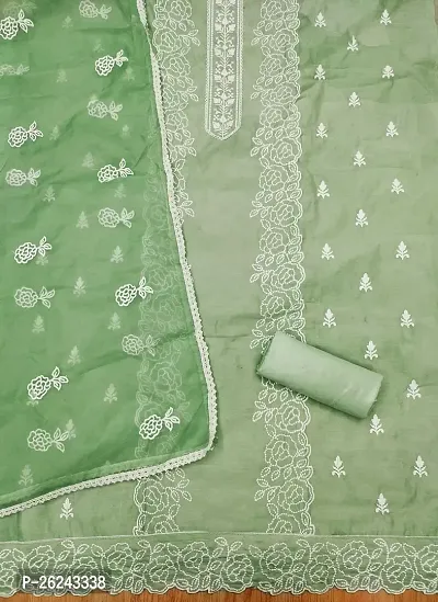 Green Chanderi Embroidery Work Unstitched Dress Material-thumb3