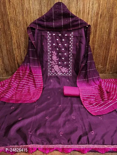 Purple Cotton Embroidery Work Unstitched Dress Material-thumb3