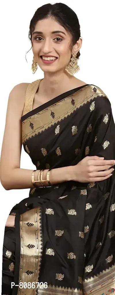 Pandadi Saree Women's Paithani Paithani Silk Saree With Blouse Piece (380PS5_Black)-thumb0