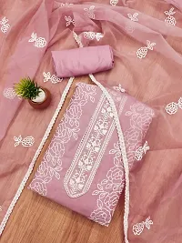 Pink Chanderi Embroidery Work Unstitched Dress Material-thumb1