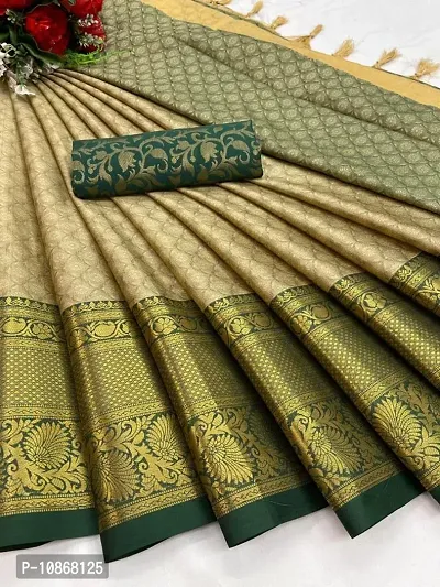 Stylish Cotton Silk Beige Woven Design Saree with Blouse piece