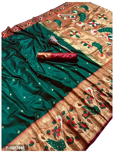 Pandadi Saree Women's Paithani Paithani Silk Saree with Blouse Piece (287PS2_Green)