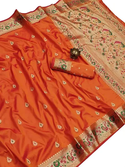 Pandadi Saree Women's Paithani Silk Saree With Unstitched Blouse Piece
