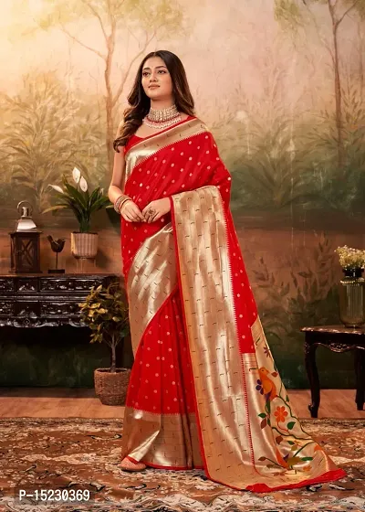Women's Paithani Silk Zari Weaving Saree With Unstitched Blouse Piece