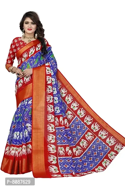 Pandadi Saree Women's Pochampally Cotton Saree With Blouse Piece (102PS04_Blue, Red)