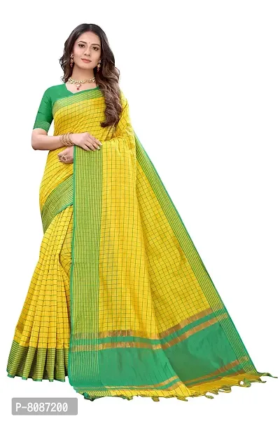 Pandadi Saree Women's Woven Cotton Blend Saree With Blouse Piece (94PS4_Yellow-green)-thumb0