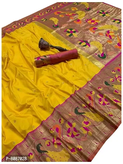 Pandadi Saree Women's Paithani Paithani Silk Saree with Blouse Piece (287PS7_Yellow)