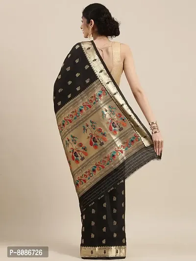 Pandadi Saree Women's Paithani Paithani Silk Saree With Blouse Piece (380PS5_Black)-thumb3