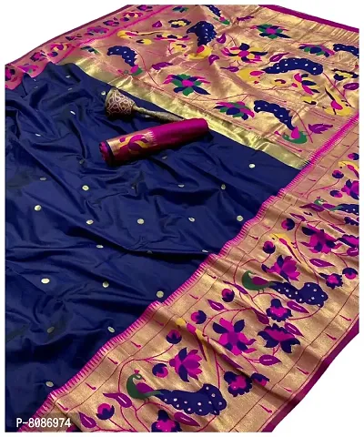 Pandadi Saree Women's Paithani Paithani Silk Saree with Blouse Piece (287PS8_Navy Blue)-thumb0