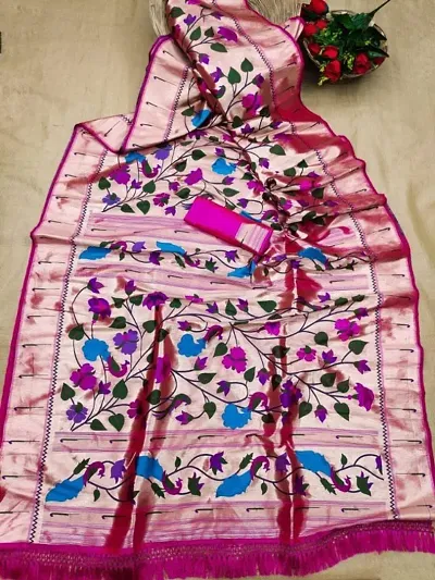 Woven Design Silk Blend Sarees with Blouse Piece