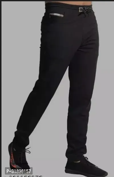 Elegant Black Cotton Blend Solid Track Pants For Men-thumb0