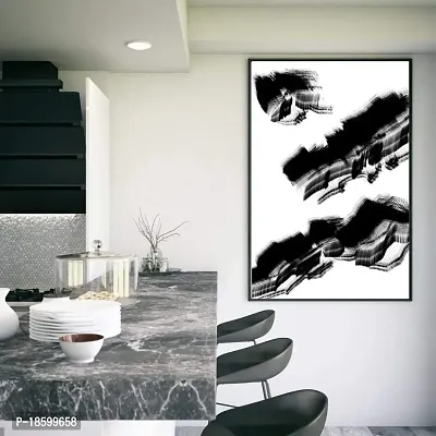 Desi Rang abstract wall art painting black and white, decor living bed room home office, hanging framed line art poster, black soot-thumb4