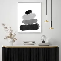 Desi Rang abstract wall art painting black and white, decor living bed room home office, hanging framed line art poster black stone-thumb2