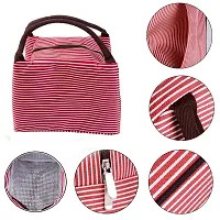 Desi Rang Lunch Box Carry Bag Thermal Insulated Portable for Men Women Kids Office Travel Picnic Food Storage case Tote (Red Stripe)-thumb4