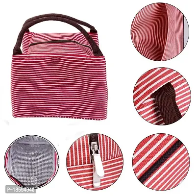 Desi Rang Lunch Box Carry Bag Thermal Insulated Portable for Men Women Kids Office Travel Picnic Food Storage case Tote (Red Stripe)-thumb5