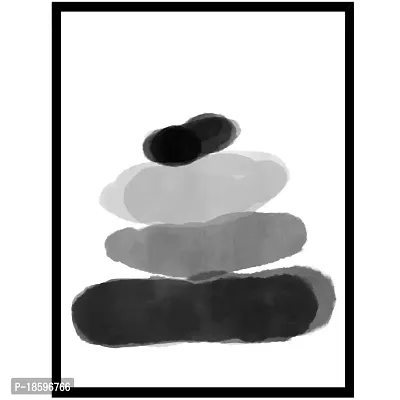 Desi Rang abstract wall art painting black and white, decor living bed room home office, hanging framed line art poster black stone-thumb0