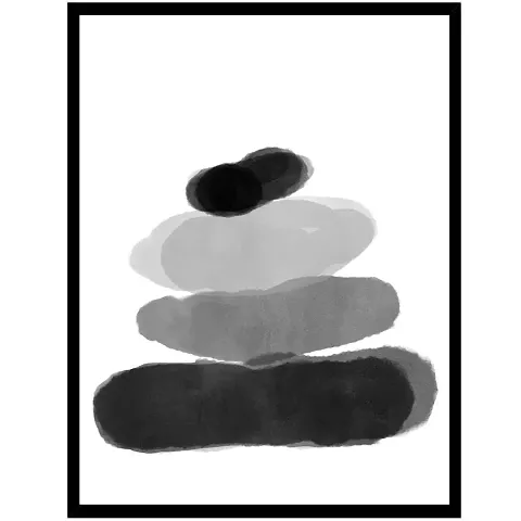 Desi Rang abstract wall art painting black and white, decor living bed room home office, hanging framed line art poster black stone