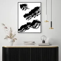 Desi Rang abstract wall art painting black and white, decor living bed room home office, hanging framed line art poster, black soot-thumb2