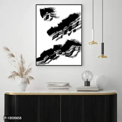 Desi Rang abstract wall art painting black and white, decor living bed room home office, hanging framed line art poster, black soot-thumb3