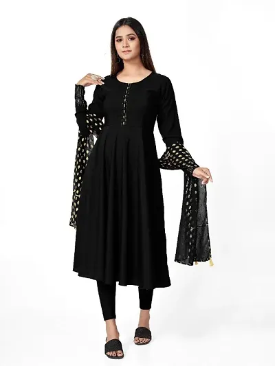 Classic Crepe Solid Kurtis for Women with Dupatta