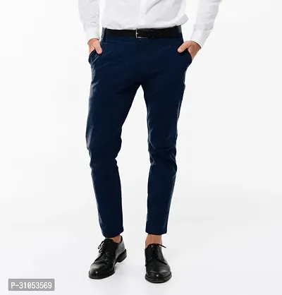 Stylish Navy Blue Unstitched Pant Fabric For Men-thumb0