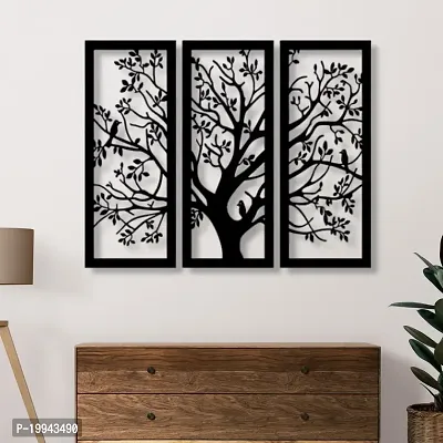 7 Decore Wooden 3 Pieces Tree Wall Art Panel Frame | Wall Hanging Decoration Items for Living Room, Bedroom, Drawing Room, Dining Room, Stairs, and Office. (Black) (Big Size Home Decor Item)