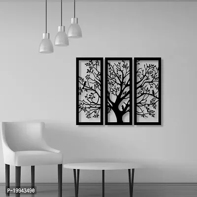 7 Decore Wooden 3 Pieces Tree Wall Art Panel Frame | Wall Hanging Decoration Items for Living Room, Bedroom, Drawing Room, Dining Room, Stairs, and Office. (Black) (Big Size Home Decor Item)-thumb2