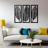 7 Decore Wooden 3 Pieces Leaf Wall Art Panel Frame | Wall Hanging Decoration Items for Living Room, Bedroom, Drawing Room, Dining Room, Stairs, and Office. (Black)-thumb2