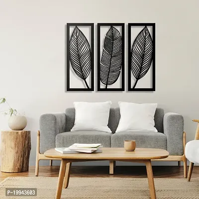 7 Decore Wooden 3 Pieces Leaf Wall Art Panel Frame | Wall Hanging Decoration Items for Living Room, Bedroom, Drawing Room, Dining Room, Stairs, and Office. (Black)-thumb5