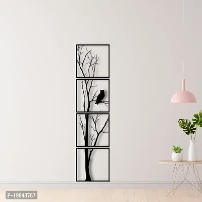 Decore Wooden 4 Pieces Vertical Tree Wall Art Panel Frame | Unique Wall Hanging Decoration Items for Living Room, Bedroom, Drawing Room, Dining Room, Stairs, and Office. (Black) (Big Size)