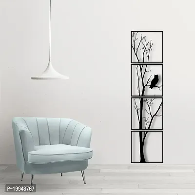 Decore Wooden 4 Pieces Vertical Tree Wall Art Panel Frame | Unique Wall Hanging Decoration Items for Living Room, Bedroom, Drawing Room, Dining Room, Stairs, and Office. (Black) (Big Size)-thumb3