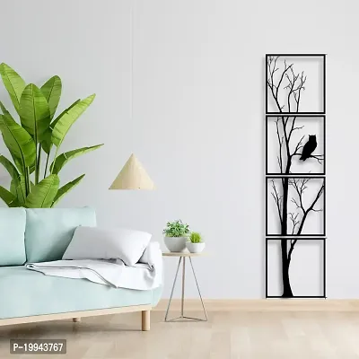 Decore Wooden 4 Pieces Vertical Tree Wall Art Panel Frame | Unique Wall Hanging Decoration Items for Living Room, Bedroom, Drawing Room, Dining Room, Stairs, and Office. (Black) (Big Size)-thumb5