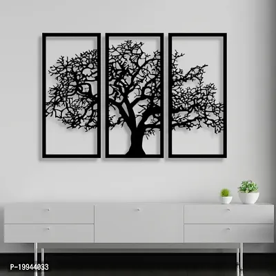 7Decore; Wooden 3 Pieces Tree Wall Art Panel Frame | Wall Hanging Decoration Items for Living Room, Bedroom, Drawing Room, Dining Room, Stairs, and Office. (Black)