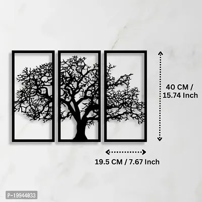 7Decore; Wooden 3 Pieces Tree Wall Art Panel Frame | Wall Hanging Decoration Items for Living Room, Bedroom, Drawing Room, Dining Room, Stairs, and Office. (Black)-thumb2