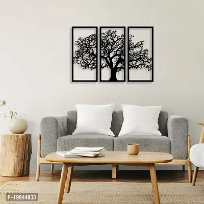 7Decore; Wooden 3 Pieces Tree Wall Art Panel Frame | Wall Hanging Decoration Items for Living Room, Bedroom, Drawing Room, Dining Room, Stairs, and Office. (Black)-thumb5