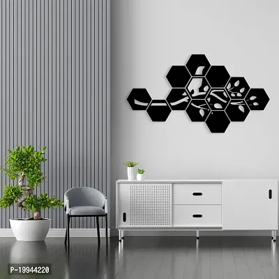 7Decore; Wooden Unique Hexagonal Tree Branch With Bird Wall Art Panel Frame | Wall Hanging Decoration Items for Living Room, Bedroom, Drawing Room, Dining Room, Stairs, and Office. (Black)-thumb3