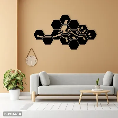 7Decore; Wooden Unique Hexagonal Tree Branch With Bird Wall Art Panel Frame | Wall Hanging Decoration Items for Living Room, Bedroom, Drawing Room, Dining Room, Stairs, and Office. (Black)-thumb5