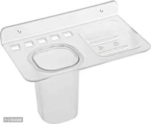 Unbreakable 3 in 1 Tumbler Bathroom Shelves Plastic Wall Mounted Corner Shelf with Soap Holder-thumb0