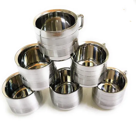 90 Degree Stainless Steel Silver 60 ml Medium Glass Tea / Milk / Coffee / Cappuccino / Espresso Double Wall Mug / Cup (6)