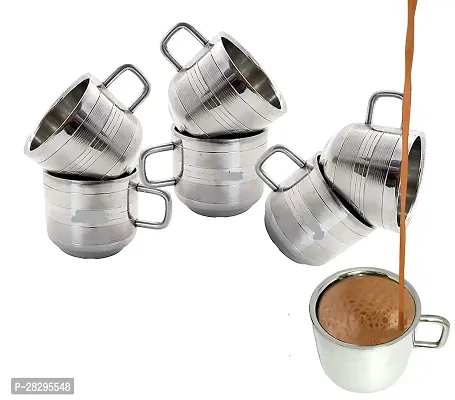 Stainless Steel Double Wall Tea  Coffee Cups 100 Ml - Set of 6-thumb3